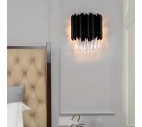 Wmmner Modern Minimalist Light Crystal Wall Lamp Living Room Led Indoor Lighting Bedroom Study for Home/Warm Light/Black 23Cm