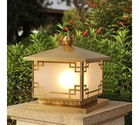 Wmmner Modern Post Light Led Square Wall Column Lamp Light Copper Pillar Lamp Fence Post Pedestal Lamp with Pier Mount Base Ip54 Waterproof E26 Bulb Post Cap Lamp/9.8In*11.8In