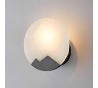 Wmmner Modern Round Marble Wall Light - Simple Alabaster Sconce with Copper Base, Ideal for Bedroom, Living Room, Hallway, Chic Wall Lamp for Contemporary Decor