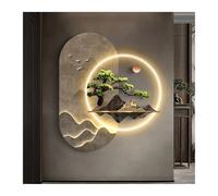Wmmner Modern Wall Picture Light inside Creative Oriental Landscape Mural Sconces Lamp Led,Welcoming Pine Wall Hanginging for Home Hotel Bar Lobby(Grey,75X90Cm/29.5X35.4In) (Grey 67X80Cm/26.4X31.5/Gre