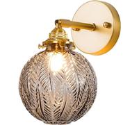 Wmmner Modern Wall Sconces, Mid Century Brass Sconces Lighting Black Smoke Gray Ribbed Glass Lamp Farmhouse Bathroom Vanity Light Fixture,Chandeliers Led