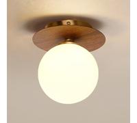Wmmner Modern White Globe Glass Ceiling Lamp Semi Flush Mount Round Ceiling Light Metal G9 Ceiling Light Fixture for Hallway Balcony Entryway Foyer Stairwell Aisle Loft Restaurant Lamp(Wood Co/Walnut