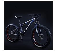 Wmmner Mountain Bike 24 inch Fat Tire for Men and Women, Dual-Suspension Adult Mountain Trail Bikes, All Terrain Bicycle with Adjustable Seat & Dual Disc Brake,Black,7 Speed/Blue/30 Speed