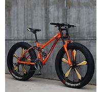 Wmmner Mountainbikes, 26 Zoll Fat Tire Hardtail Mountainbike, Doppelfederrahmen Und Federgabel All Terrain Mountainbike Cyan 5 Räder - 21Spd/5 Orangefarbene Räder/27Spd