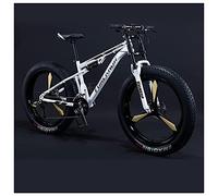 Wmmner Mountainbikes Herren 26 Zoll Erwachsene Fat Tyre Mountainbike Mit Vollfederung, High-Carbon Steel Large Frame Dual Disc Brake Giant Bicycle/Weiß 3 Speichen/7 Geschwindigkeiten