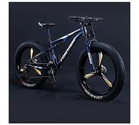Wmmner Mountainbikes Herren 26 Zoll Erwachsene Fat Tyre Mountainbike Mit Vollfederung, High-Carbon Steel Large Frame Dual Disc Brake Giant Bicycle/Blue 3 Spoke/7 Geschwindigkeiten