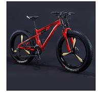 Wmmner Mountainbikes Herren 26 Zoll Erwachsene Fat Tyre Mountainbike Mit Vollfederung, High-Carbon Steel Large Frame Dual Disc Brake Giant Bicycle/Rot 3 Speichen/7 Geschwindigkeiten