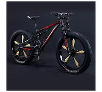 Wmmner Mountainbikes Herren 26 Zoll Erwachsene Fat Tyre Mountainbike Mit Vollfederung, High-Carbon Steel Large Frame Dual Disc Brake Giant Bicycle/Schwarz 5 Speichen/7 Geschwindigkeiten