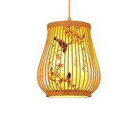Wmmner Natural Bamboo and Rattan Woven Hanging Lamp Wood Vintage Lantern Ceiling Light Wicker Veneer Chandelier Decorative Lighting Fixtures Rustic Style Cafe Teahouse Bar Dining Room/G/18Cm/7In*23Cm/