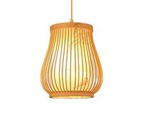 Wmmner Natural Bamboo and Rattan Woven Hanging Lamp Wood Vintage Lantern Ceiling Light Wicker Veneer Chandelier Decorative Lighting Fixtures Rustic Style Cafe Teahouse Bar Dining Room/H/25Cm/9.8In*40C
