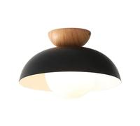 Wmmner Nordic Style Semi Flush Mount Ceiling Light Fixture - Wrought Iron & Wood Close to Ceiling Lights for Bedroom, Aisle, Corridor, Kitchen, Porch & Entrance/Black