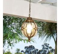 Wmmner Outdoor Lights Farmhouse Outside Chandelier Porch Fixture Black Metal with Clear Glass Globe in Aluminum Cage Frame Exterior Lantern,Led Ceiling Lamp/Bronze/22 * 30Cm