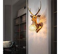 Wmmner Plating Gold Lucky Deer Head Resin Wall Light Living Room Background Wall Decoration Wall Lamp Light Modern 1, Bedroom Bedside Northern Europe Photo Wall Creativity Antler Light, Led Modern Ch