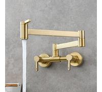 Wmmner Pot Filler Faucet, 360掳 Swivel Folding Kitchen Faucet with Swing Arm, Brass Hot and Cold Kitchen Mixer Tap with 3 Handles, 2 Hole Wall Mounted Kitchen Sink Faucet,Black ，Brushed Gold/Brushed Go
