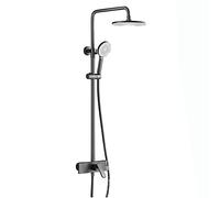 Wmmner Rain Shower System with 9 inch Shower Head, Shower Faucet Set Wall Mounted Brass Shower Combo Set Single Handle Rain Mixer Shower with Waterfall Tub Spout, 3 Modes Handhe，Black/Grey