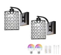 Wmmner Rechargeable Battery Operated Wall Sconces s Set of 2 with Remote, Wireless Dimmable Powered Lamps, Cordless Lighting Lamp Fixture for Bedroom Living Room Bathr/Black