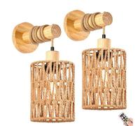 Wmmner Remote Battery Operated Light Sconces Wall Decor Set of 2,Boho Rechargeable Rattan Wicker, Dimmable Wireless Lamp for Bedroom,Hallway,Entryway