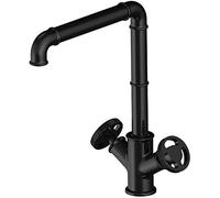 Wmmner Retro Brass Kitchen Faucet Vintage Industrial Style Dual Handwheel Switch,Swivel Spout Hot and Cold Sink Taps with UK Standard Fittings,Black