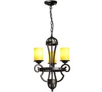 Wmmner Retro Three-Head Candle Ceiling Lamp, Classical Garden Wrought Iron Antique Candlestick Chandelier Glass Lampshade, Dining Room Decoration Hanging Lamps Flush Mount Light/Whitelight