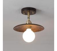 Wmmner Retro Wood Hallway Ceiling Light Fixtures Adjustable Head, Modern Vintage Brass Semi Flush Mount Ceiling Lights, Wabi Sabi Solid Wood Close to Ceiling Lamp for Corridor, E27