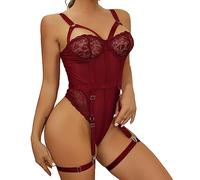 Wmmner s Women Lace Bodysuit Lingerie hot Women Plus Size Lingerie Sets White Set hot Plus Size Sleepwear for Ladies Club Party Nightwear/Wine/M