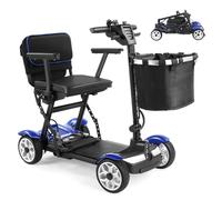 Wmmner Scooter Folding Mobility Duty 4 Wheel Mobility Scooters Comfortable and Foldable Design 20Km Range 4 Wheel Electric Wheelchair Device with Led Headlight,with Charger and Basket/Blue