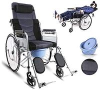 Wmmner Self Propelled Commode Chair, Lightweight Folding Wheelchair 6-Position Adjustablefully Lying Flat Reclining Wheelchair with Removable Cushion,Gray