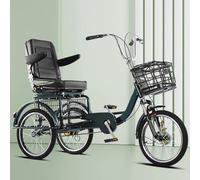 Wmmner Senior Tricycle,Ride-On Rickshaw Tricycle with Pedals,Adjustable Large Seat with Foldable Backrest,Front and Rear Brakes,Cruiser Trike,3 Wheels Bicycle,Hydraulic Front Fork/K Green