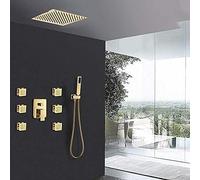 Wmmner Shower Faucets Set Gold Ultra Thin Shower Head 6Pcs Massage Spa Jets Golden Shower 3-Way Mixer Tap Bath Gold Shower Kit-12 inch Full Set,10 inch Full Set ，8 inch Full Set/12 inch Full Set
