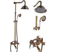 Wmmner Shower Kits, Retro Brass Bathroom Shower Set Round Rainfall Shower Head with Hand Shower Bar with Tub Spout