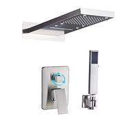 Wmmner Shower System Matte Black Shower Faucet Rectangle Led Rainfall Shower Set 3 Ways Water,Brushed Nickle/Borstad Nickle/a