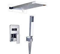 Wmmner Shower System Matte Black Shower Faucet Rectangle Led Rainfall Shower Set 3 Ways Water,Brushed Nickle/Krom/a