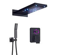 Wmmner Shower System Matte Black Shower Faucet Rectangle Led Rainfall Shower Set 3 Ways Water,Brushed Nickle/Matte Svart/a