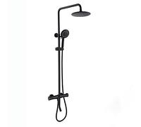 Wmmner Shower System with 9 inch Rain Shower Head, Shower Combo Set Wall Mount Shower Faucet Set Double Handle Rain Mixer Shower Combo Set with Rotatable Tub Spout, 4 Mode Handh，Black/Black