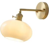 Wmmner Simple Brass Adjustable White Glass Shade E27 1-Light Wall Lamps Japanese Bathroom Vanity Wall Lighting Indoor Bedroom Hallway/Bianco