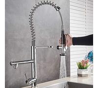 Wmmner Sink for Bar Farmhouse Commercial, Bright Chrome Sppull Down Faucet, Hands Free Sprayer Head Lock Hot Cold Water Kitchen Mixer Tap, Swivel Spout (Color : Black with P/Brushed Nickel/a