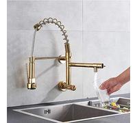 Wmmner Sink for Bar Farmhouse Commercial, Bright Sppull Down Faucet, Hands Free Sprayer Head with Lock Hot Cold Water Kitchen Mixer Tap, Swivel Spout (Color : Chrome Fauce/Golden Faucet/a