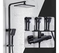 Wmmner Thermostatic Shower System Matte Black 3 Functions Tub Shower Faucet Sets, Exposed Shower System with 26X19Cm Rain Shower Head, 3 Modes Hand Shower Complete Shower System