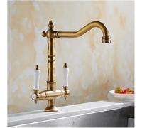 Wmmner Two-Handle Kitchen Faucet, Pedestal Single Hole Hot and Cold Water Mixer, Kitchen Sink Faucet, V-Intage Brass(Gold)/Brass/a