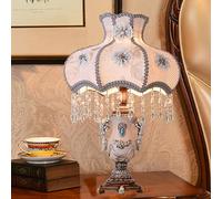 Wmmner Victorian Style Table Lamp,Antique Fabric Lamp,European Nightstand Lamp,Decorative Desk Lamp,Floral Light with Fringe & Lace,Bedside for Bedroom Living Room Button Switch/C/32*55Cm(13*22Inch)