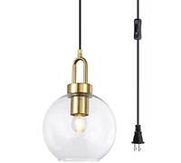 Wmmner Vintage Globe Lighting 1-Light Mid Century Modern Chandeliers Hanging Light Fixtures Gold Adjustable Single Ceiling Lamp for Bedroom Living Dining Room Kitchen (Amber) (/a/Small,Plug"