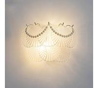 Wmmner Vintage Gold Wall Sconce Light Fixture, Ribbed Glass Sea Shell Design, Modern Wall Lamp for Bedroom, Living Room, Kitchen, Dining Room, Hallway Lighting/2-Layer