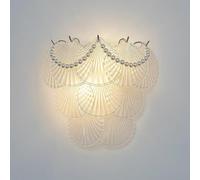 Wmmner Vintage Gold Wall Sconce Light Fixture, Ribbed Glass Sea Shell Design, Modern Wall Lamp for Bedroom, Living Room, Kitchen, Dining Room, Hallway Lighting/3-Layer