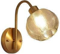 Wmmner Vintage Green Glass Wall Sconces Nordic Bathroom Wall Light Fixtures Brushed Brass Hallway Wall Lighting Farmhouse Wall Mounted Lamp for Bedroom Living Room Bedside Headboard