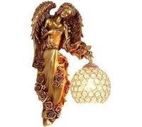 Wmmner Vintage Hallway Wall Light Fixture Crystal Cage Farmhouse Wall Sconce Victorian Resin Angel Large Nordic Antique Gold Wall Mounted Lamp for Bedroom Living Room Bathroom Corner(Left)/One Color/R