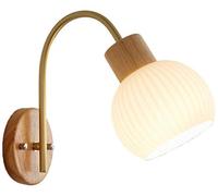 Wmmner Vintage Milk Glass Wall Sconced Mid Century Mounted Light Nordic Ribbed White Lighting Gooseneck Rustic Wood Farmhouse Lamp for Bedroom Bedside Living Room Bathroom