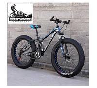 Wmmner Vollfederung Mountainbikes Mit Doppelscheibenbremse Für Erwachsene Männer Frauen, High-Carbon Steel Fat Tire Mountain Trail Bike All Terrain Mountain Bicycle, New Blue 1,26 Zoll 7 Geschwindigke