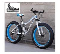 Wmmner Vollfederung Mountainbikes Mit Doppelscheibenbremse Für Erwachsene Männer Frauen, High-Carbon Steel Fat Tire Mountain Trail Bike All Terrain Mountain Bicycle, New Blue 1,26 Zoll 7 Geschwindigke