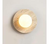 Wmmner Wabi-Sabi Natural Stone Wall Sconces, Round Wall Lantern with Milk Glass Ball for Kitchen Hallway Living Room Wall Lamp