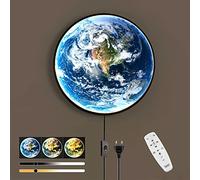 Wmmner Wall Lamp Sconce Light Led Earth Dimmable with Remote Control Modern with Switch with Cable 3D Earth Moon Lamp Art Deco Living Room80Cm/24Cm